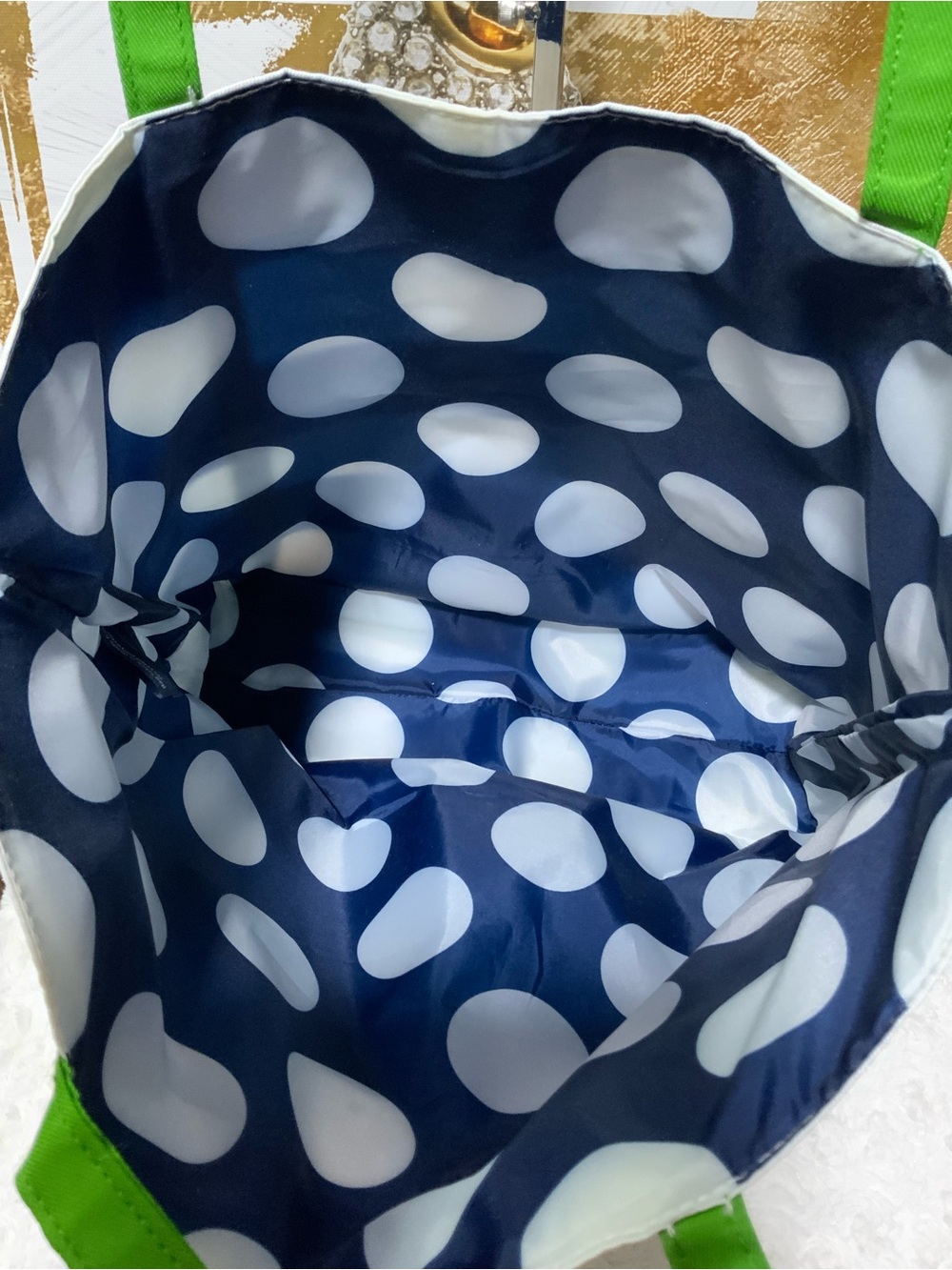 🌟kate spade & Clinique Navy and White Striped Tote with Green Handles - Picture 5 of 5